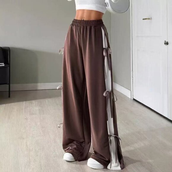 Pants - NEW Women's Casual Sports Sweatpants With Bowknot Drawstring, Coffee Br